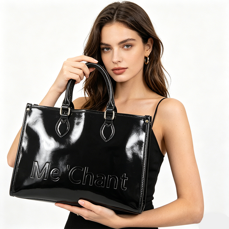Leatherwork Workshop - Borsa Tote da Donna Nera Lucida