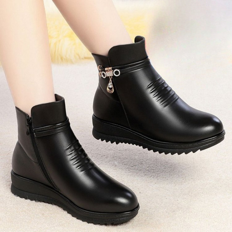 Leather Work Women Shoes - Stivali caldi da donna con tacco