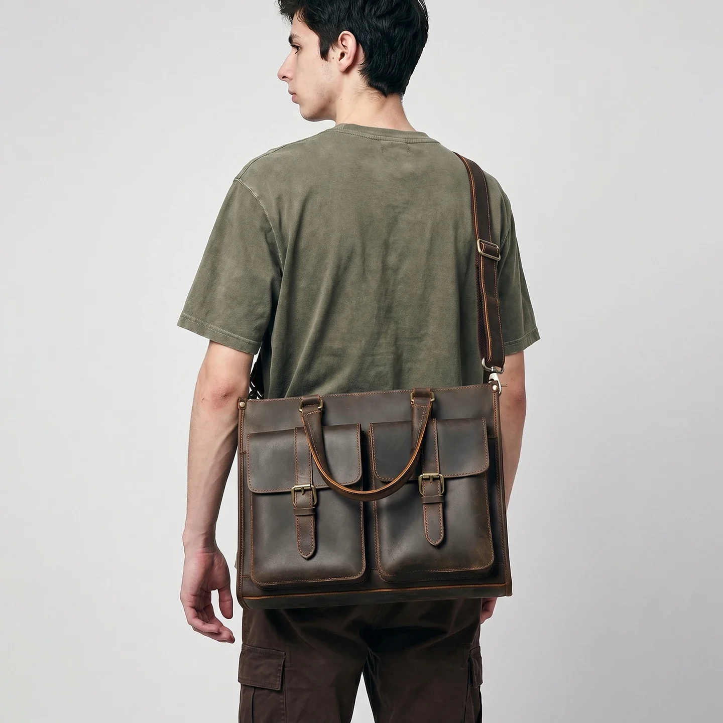 Leather Work Laptop Bag - Borsa a Tracolla Vintage in Vera
