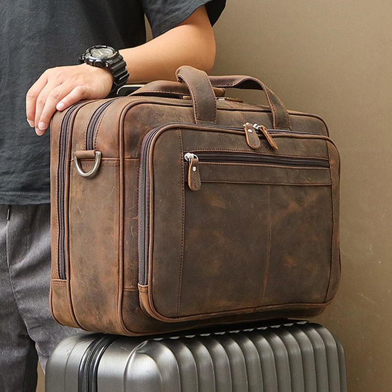 Leather Work Laptop Bag - Borsa da Lavoro in Vera Pelle