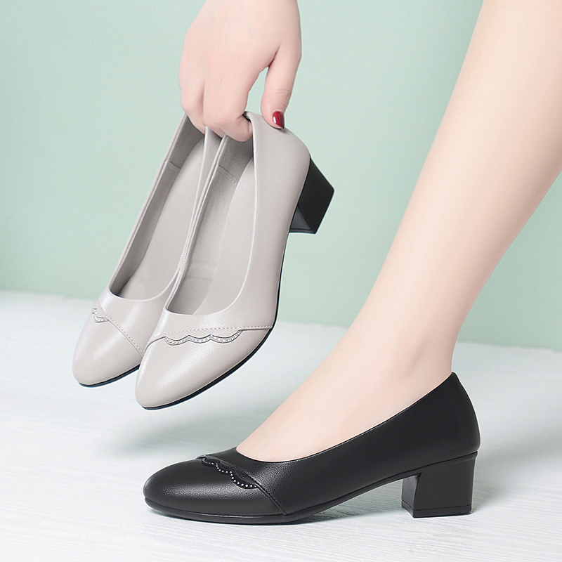 Leather Work Women Shoes - AIYUQI Scarpe con tacco medio da