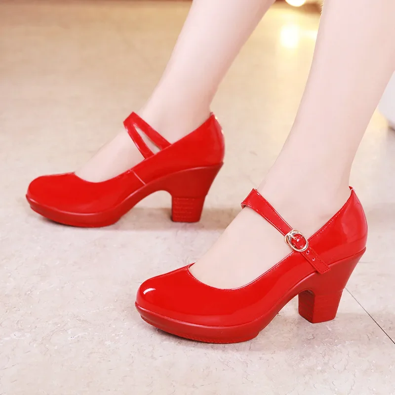 Leather Work Women Shoes - Scarpe Mary Jane con tacco medio