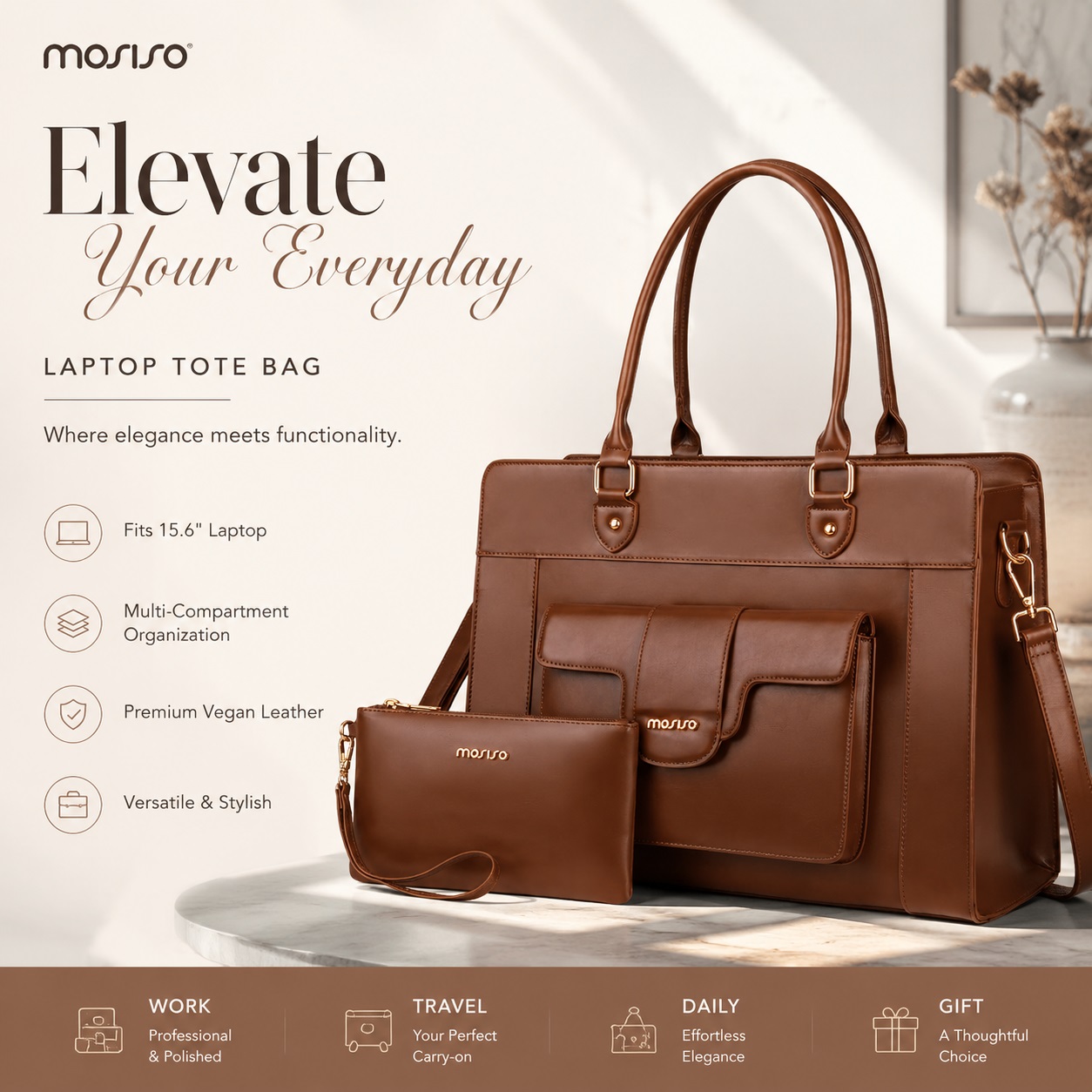 Borsa tote per laptop MOSISO d - Leather Work Laptop Bag recensione e prezzo